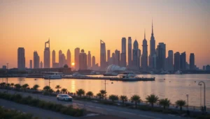 Profitable business ideas in Qatar: Doha skyline at sunset with modern skyscrapers along the waterfront