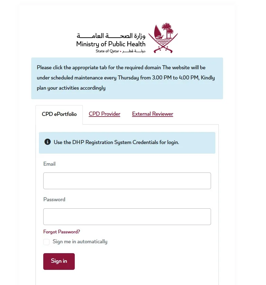 Log in to the CPD ePortfolio