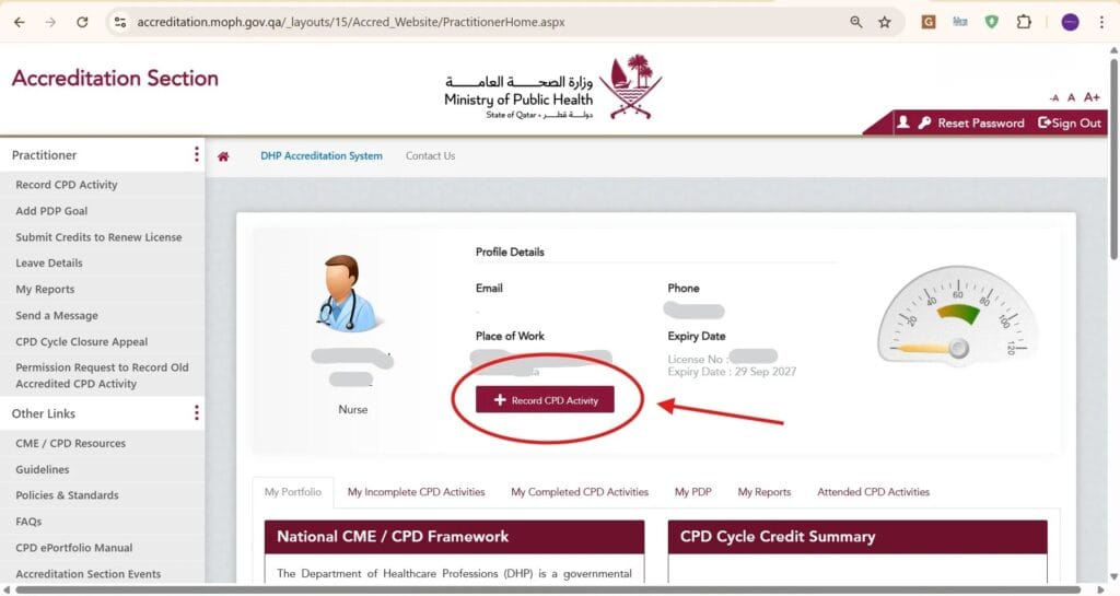 Step 2: Initiate a New CPD Record 