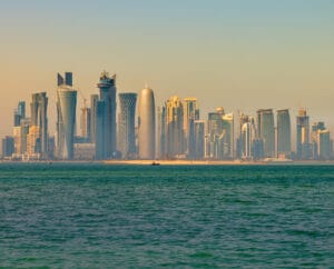 Doha business skyline at sunrise, Qatar