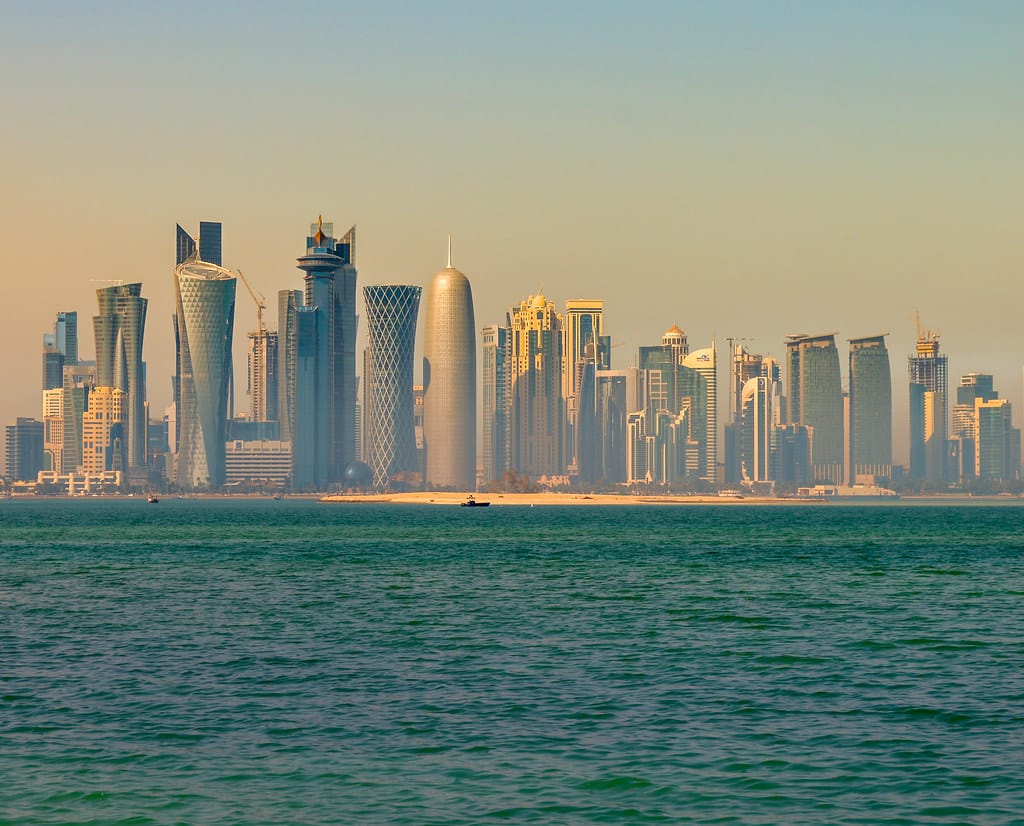 Doha business skyline at sunrise, Qatar