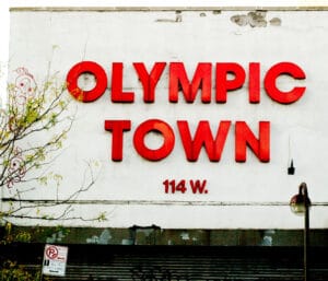 Shop sign lettering illustrating a trade name