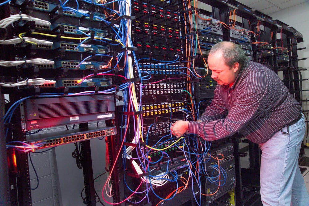 Server and network infrastructure powering business internet connectivity
