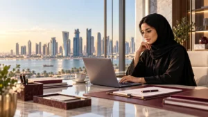 Premium Doha business office scene representing Single Window Qatar company formation, Commercial Registration (CR), trade licensing and business setup.