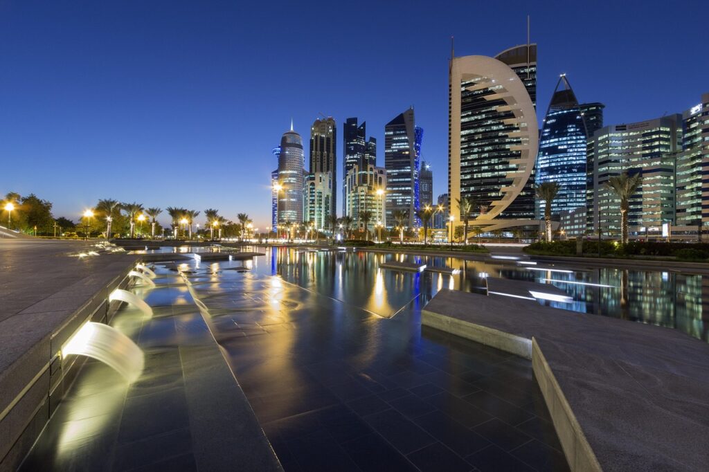 Doha West Bay skyline at dusk, Qatar