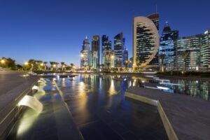 Doha West Bay skyline at dusk, Qatar